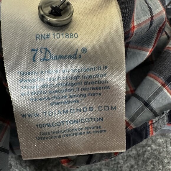 7 Diamonds Shirt Men Large Blue Plaid Long Sleeve Button Up Casual Pockets Adult - Picture 4 of 7